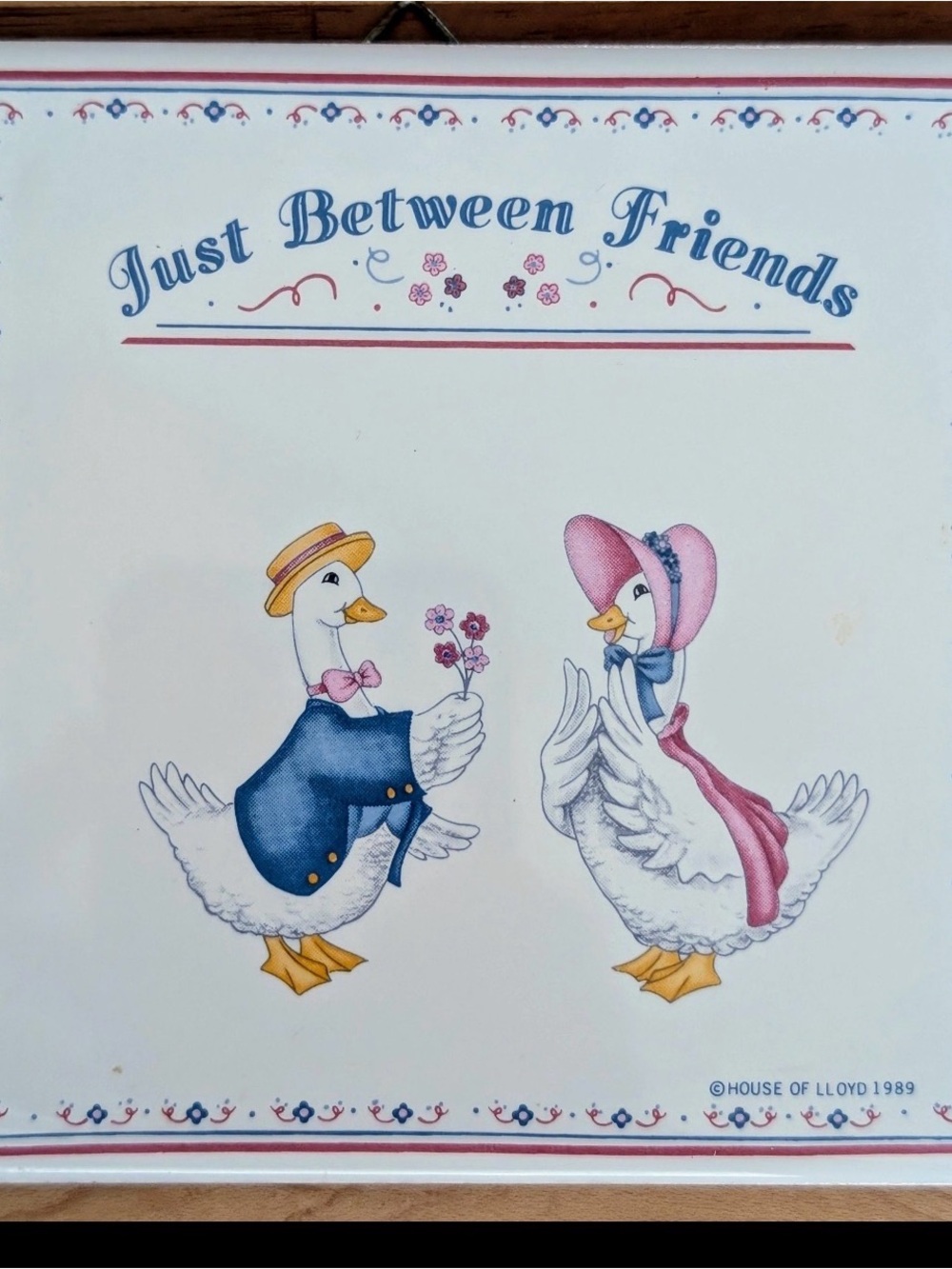 2 Vintage 1989 House of Lloyd “Just Between Friends” tile trivet set of 2